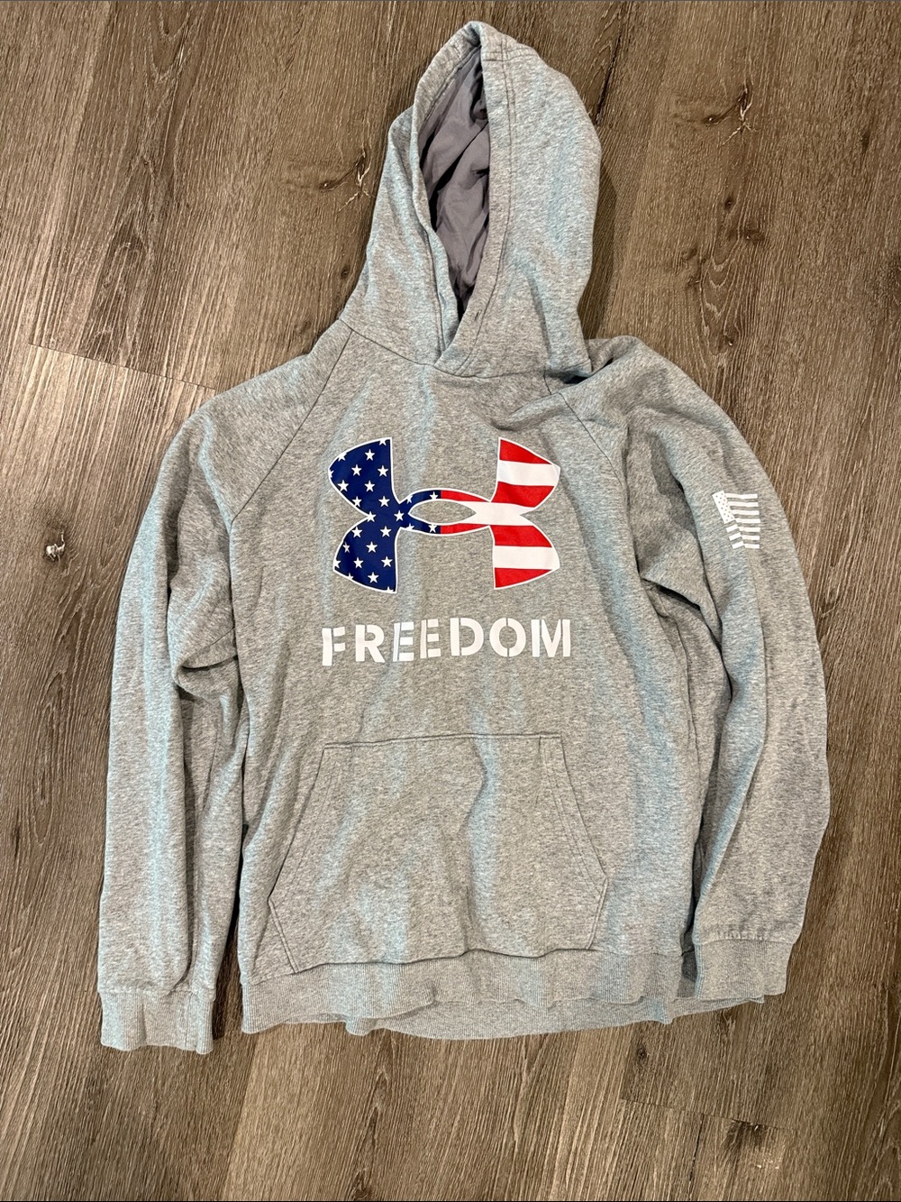 Under Armour Grey Pullover Hoodie with American Flag Logo